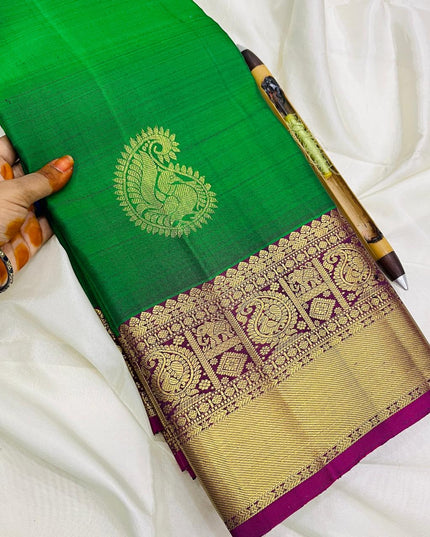 Kanchipuram Pure Silk Saree | Fancy Butta Weave with Silk Mark Certified - Rosepetals Luxe