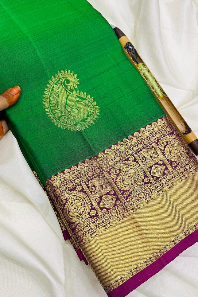 Kanchipuram Pure Silk Saree | Fancy Butta Weave with Silk Mark Certified - Rosepetals Luxe