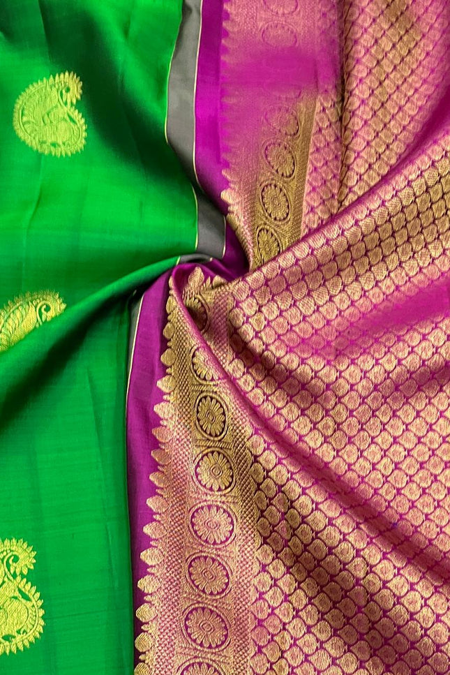 Kanchipuram Pure Silk Saree | Fancy Butta Weave with Silk Mark Certified - Rosepetals Luxe