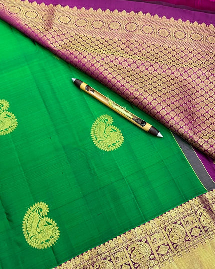 Kanchipuram Pure Silk Saree | Fancy Butta Weave with Silk Mark Certified - Rosepetals Luxe