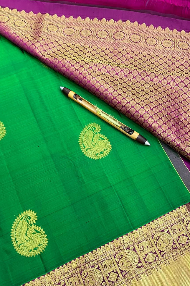 Kanchipuram Pure Silk Saree | Fancy Butta Weave with Silk Mark Certified - Rosepetals Luxe