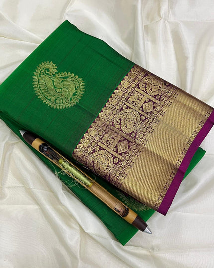 Kanchipuram Pure Silk Saree | Fancy Butta Weave with Silk Mark Certified - Rosepetals Luxe