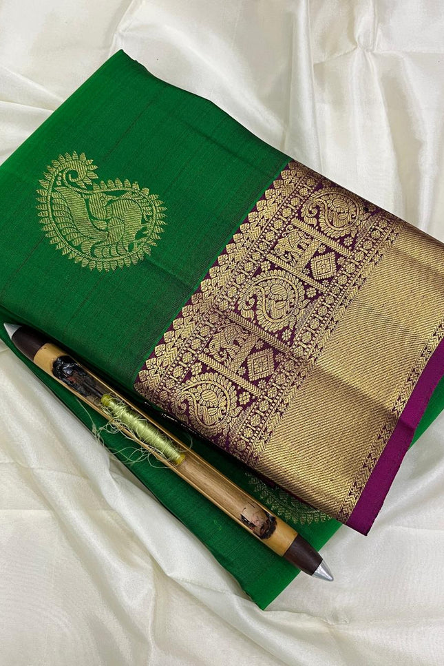 Kanchipuram Pure Silk Saree | Fancy Butta Weave with Silk Mark Certified - Rosepetals Luxe