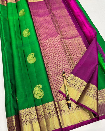 Kanchipuram Pure Silk Saree | Fancy Butta Weave with Silk Mark Certified - Rosepetals Luxe