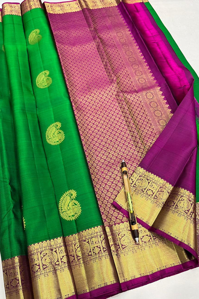 Kanchipuram Pure Silk Saree | Fancy Butta Weave with Silk Mark Certified - Rosepetals Luxe