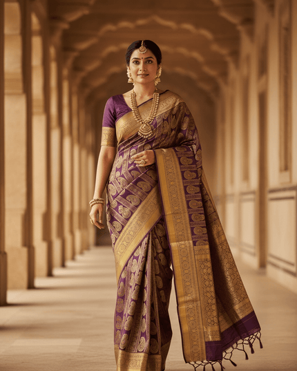 Kanchipuram Pure Silk Saree | Silk Mark Certified | Traditional Zari Weave | Bridal & Wedding Wear - Rosepetals Luxe