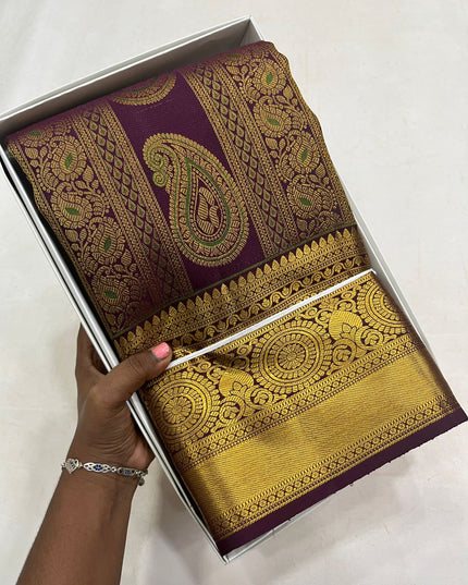 Kanchipuram Pure Silk Saree | Silk Mark Certified | Traditional Zari Weave | Bridal & Wedding Wear - Rosepetals Luxe