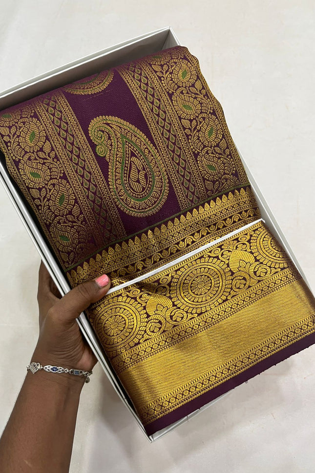 Kanchipuram Pure Silk Saree | Silk Mark Certified | Traditional Zari Weave | Bridal & Wedding Wear - Rosepetals Luxe