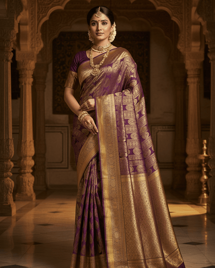 Kanchipuram Pure Silk Saree | Silk Mark Certified | Traditional Zari Weave | Bridal & Wedding Wear - Rosepetals Luxe