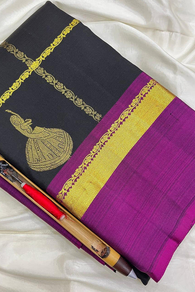 Kanchipuram Pure Silk Saree with Dancing Butta - Rosepetals Luxe