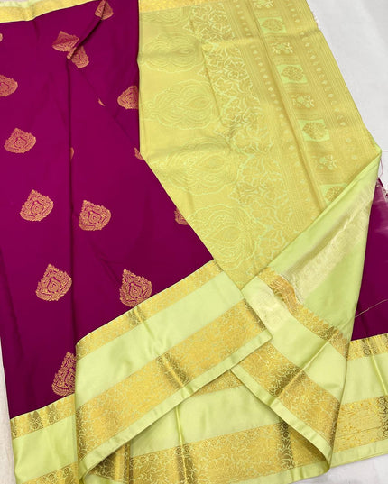 Kanchipuram Pure Silk Saree with Dancing Butta - Rosepetals Luxe