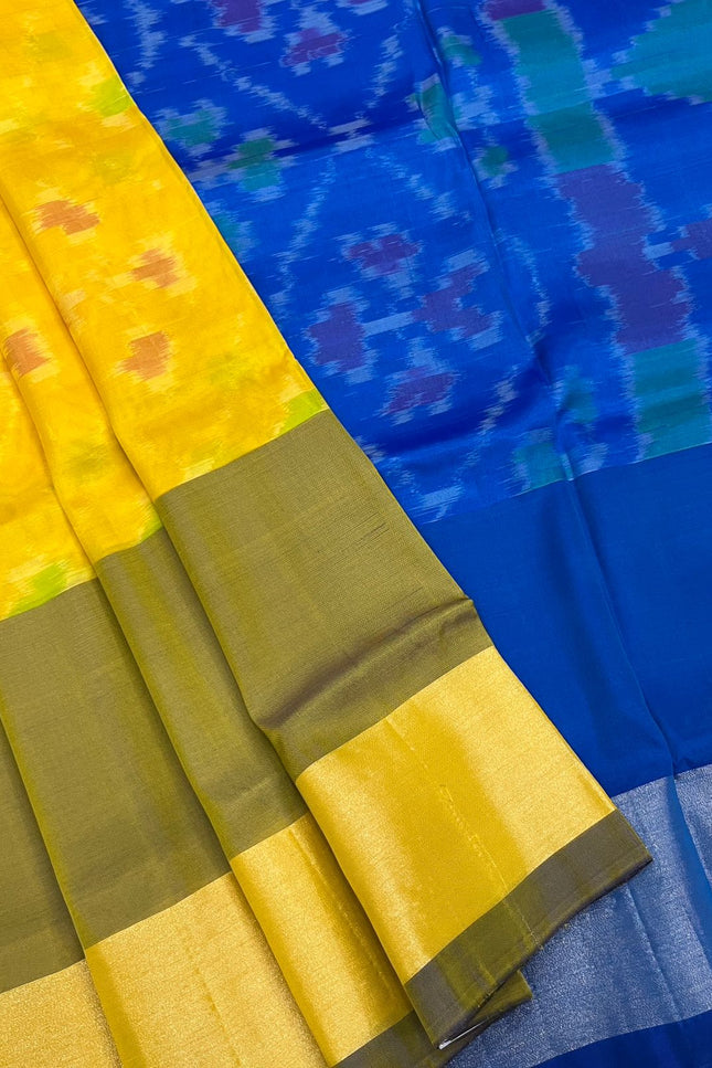 Kanchipuram Semi Silk Saree | Pochampally Contrast Border - Rosepetals Luxe