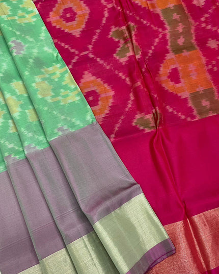 Kanchipuram Semi Silk Saree | Pochampally Contrast Border - Rosepetals Luxe