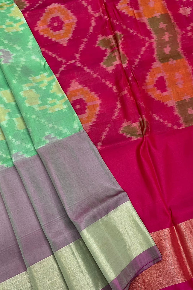 Kanchipuram Semi Silk Saree | Pochampally Contrast Border - Rosepetals Luxe