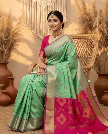 Kanchipuram Semi Silk Saree | Pochampally Contrast Border - Rosepetals Luxe