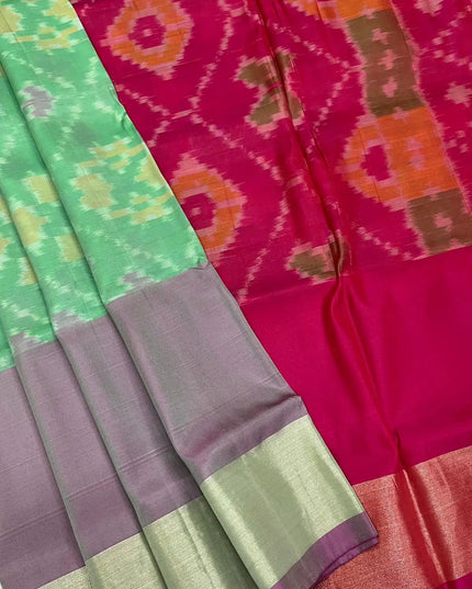 Kanchipuram Semi Silk Saree | Pochampally Contrast Border - Rosepetals Luxe
