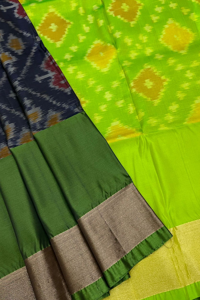 Kanchipuram Semi Silk Saree | Pochampally Contrast Border - Rosepetals Luxe