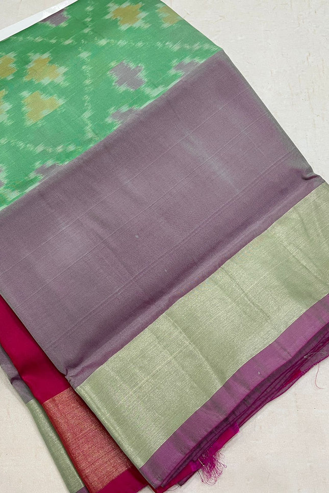 Kanchipuram Semi Silk Saree | Pochampally Contrast Border - Rosepetals Luxe