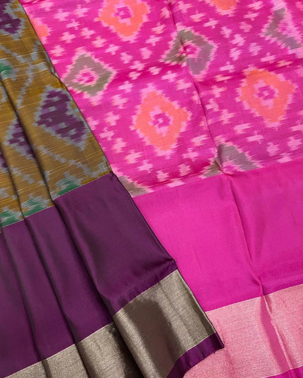 Kanchipuram Semi Silk Saree | Pochampally Contrast Border - Rosepetals Luxe