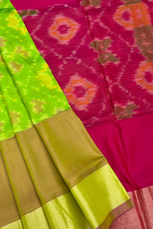 Kanchipuram Semi Silk Saree | Pochampally Contrast Border - Rosepetals Luxe