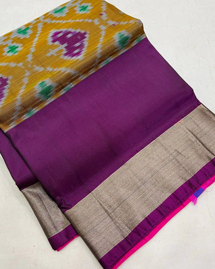 Kanchipuram Semi Silk Saree | Pochampally Contrast Border - Rosepetals Luxe
