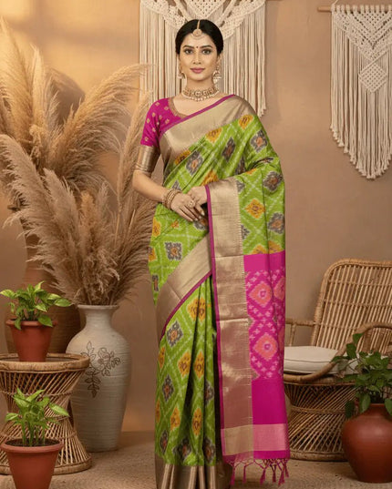 Kanchipuram Semi Silk Saree | Pochampally Contrast Border - Rosepetals Luxe