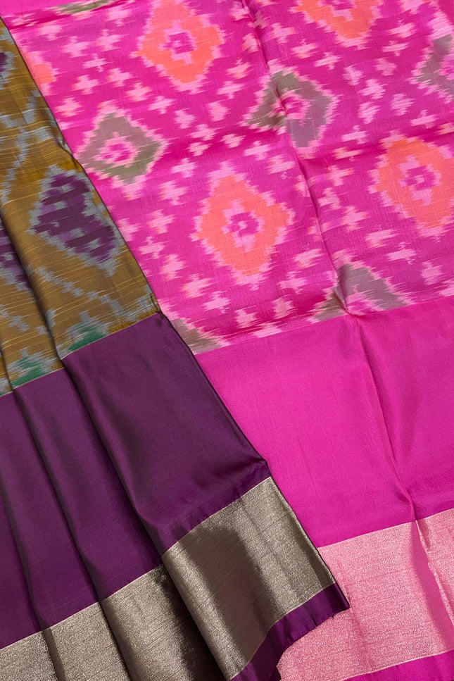Kanchipuram Semi Silk Saree | Pochampally Contrast Border - Rosepetals Luxe