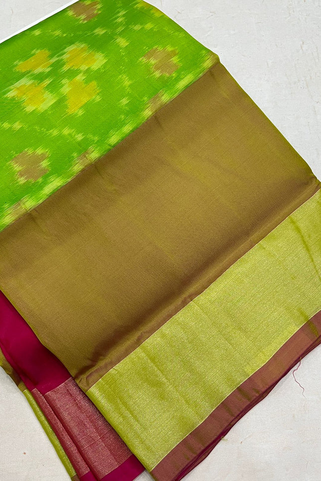 Kanchipuram Semi Silk Saree | Pochampally Contrast Border - Rosepetals Luxe