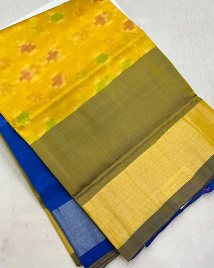 Kanchipuram Semi Silk Saree | Pochampally Contrast Border - Rosepetals Luxe