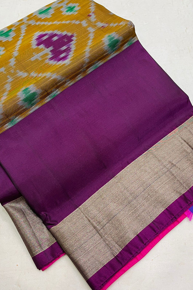 Kanchipuram Semi Silk Saree | Pochampally Contrast Border - Rosepetals Luxe