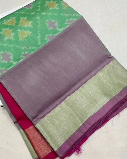 Kanchipuram Semi Silk Saree | Pochampally Contrast Border - Rosepetals Luxe