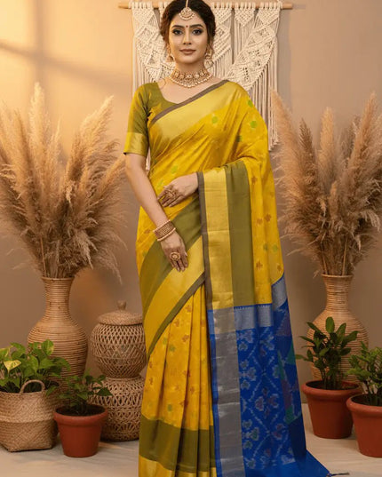 Kanchipuram Semi Silk Saree | Pochampally Contrast Border - Rosepetals Luxe
