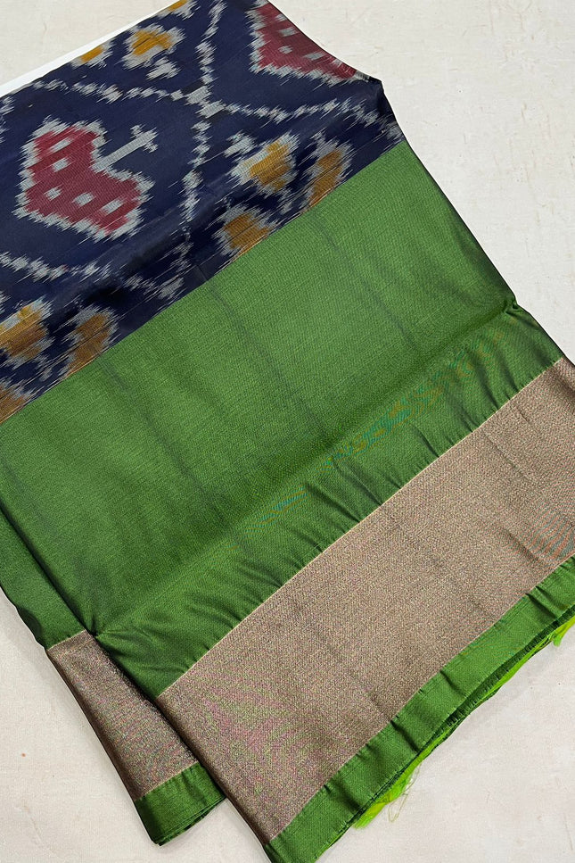 Kanchipuram Semi Silk Saree | Pochampally Contrast Border - Rosepetals Luxe