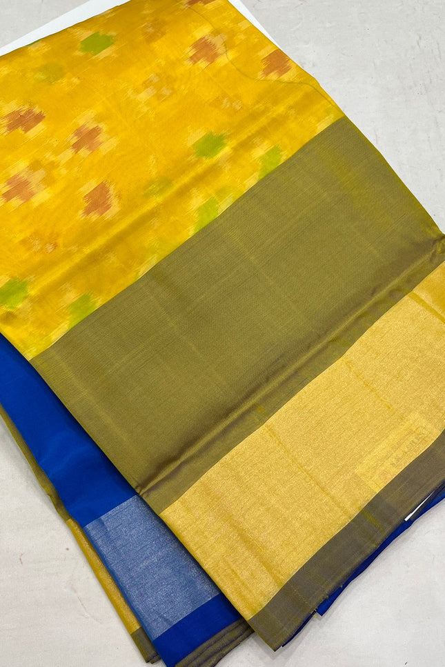 Kanchipuram Semi Silk Saree | Pochampally Contrast Border - Rosepetals Luxe
