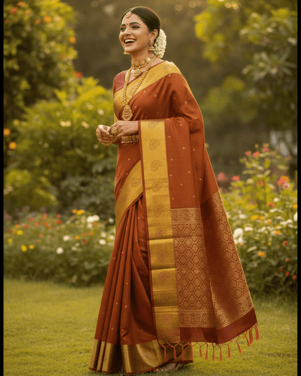 Kanchipuram Silk Saree | Vaira Oosi Handloom | Silk Mark Certified | Bridal & Wedding Wear - Rosepetals Luxe
