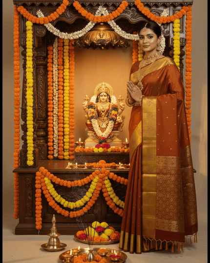 Kanchipuram Silk Saree | Vaira Oosi Handloom | Silk Mark Certified | Bridal & Wedding Wear - Rosepetals Luxe