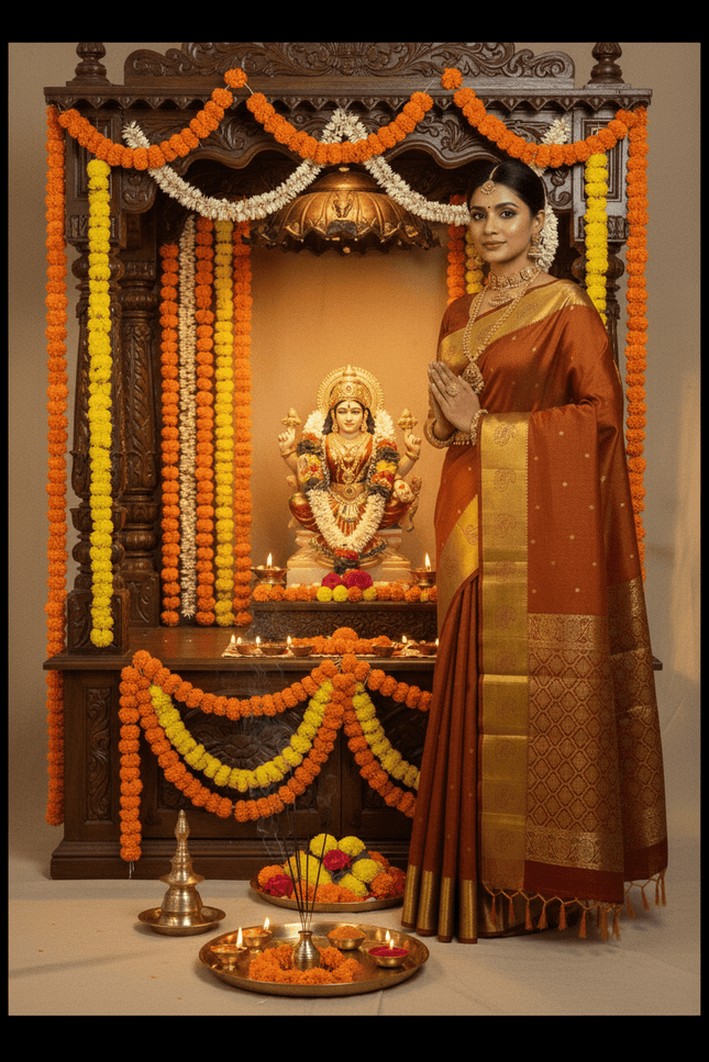 Kanchipuram Silk Saree | Vaira Oosi Handloom | Silk Mark Certified | Bridal & Wedding Wear - Rosepetals Luxe