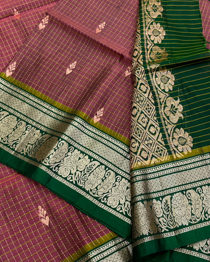 Kanchipuram Soft Silk Saree | Vairavoosi Temple Border | Zari Weave - Rosepetals Luxe