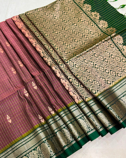 Kanchipuram Soft Silk Saree | Vairavoosi Temple Border | Zari Weave - Rosepetals Luxe