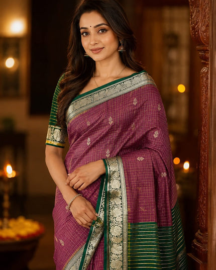 Kanchipuram Soft Silk Saree | Vairavoosi Temple Border | Zari Weave - Rosepetals Luxe