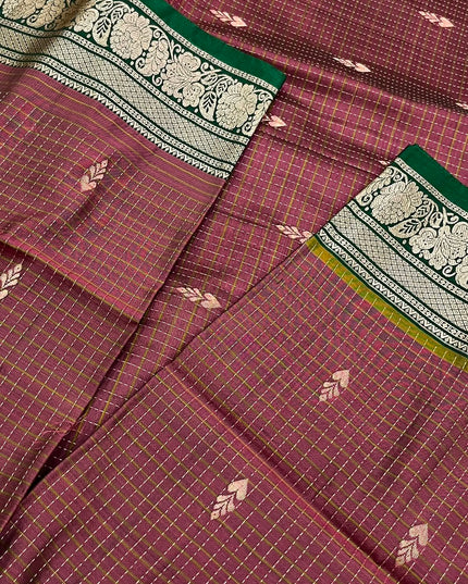 Kanchipuram Soft Silk Saree | Vairavoosi Temple Border | Zari Weave - Rosepetals Luxe