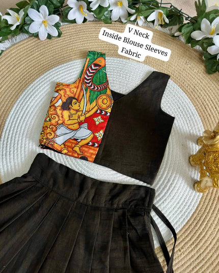 Kathakali Heritage Kids Silk Finish Lehenga Choli | Kerala Traditional Printed Lehenga Set for Girls | Onam Festival Wedding Temple Wear | 6 Months to 16 Years - Rosepetals Luxe