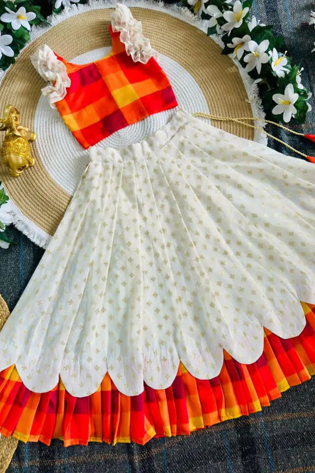 Kerala Sunrise Bloom Kids Lehenga | Silk Blend Jacquard | Onam Festive Wear - Rosepetals Luxe