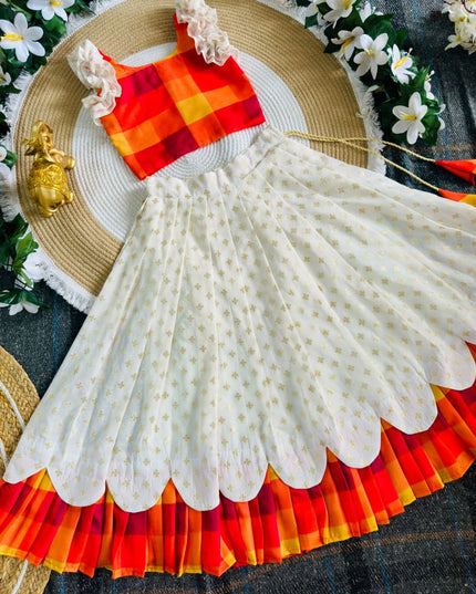 Kerala Sunrise Bloom Kids Lehenga | Silk Blend Jacquard | Onam Festive Wear - Rosepetals Luxe