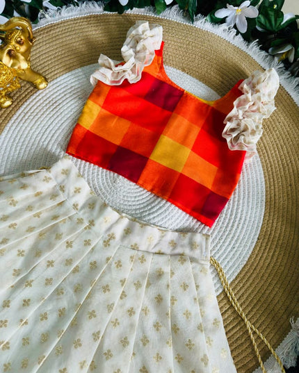 Kerala Sunrise Bloom Kids Lehenga | Silk Blend Jacquard | Onam Festive Wear - Rosepetals Luxe