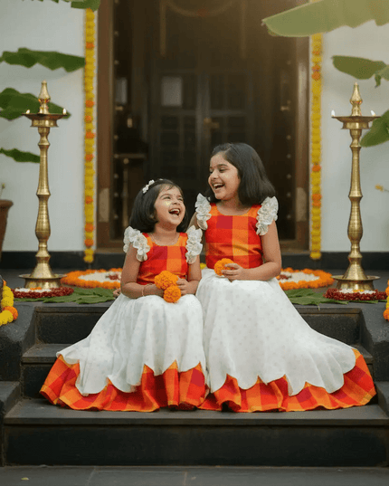Kerala Sunrise Bloom Kids Lehenga | Silk Blend Jacquard | Onam Festive Wear - Rosepetals Luxe