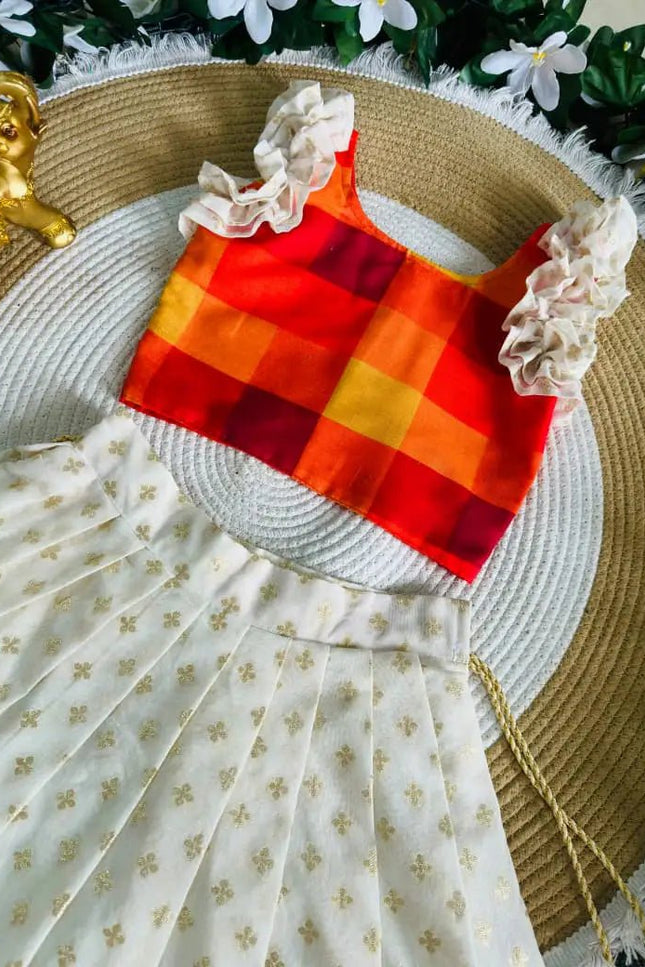 Kerala Sunrise Bloom Kids Lehenga | Silk Blend Jacquard | Onam Festive Wear - Rosepetals Luxe