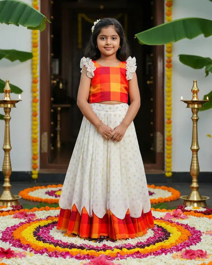 Kerala Sunrise Bloom Kids Lehenga | Silk Blend Jacquard | Onam Festive Wear - Rosepetals Luxe