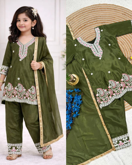 Kids Chinon Silk Top Palazzo Dupatta Set – Ramzan & Eid Special - Rosepetals Luxe