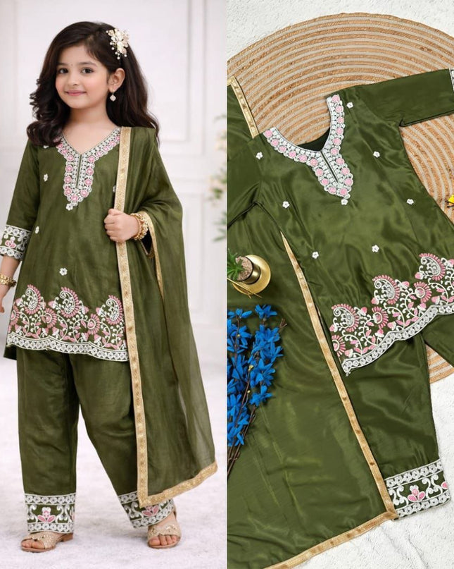 Kids Chinon Silk Top Palazzo Dupatta Set – Ramzan & Eid Special - Rosepetals Luxe